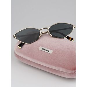 NEW Miu Miu MU56ZS ZVN5S0 Pale Gold Dark Grey Geometric Unisex Sunglasses